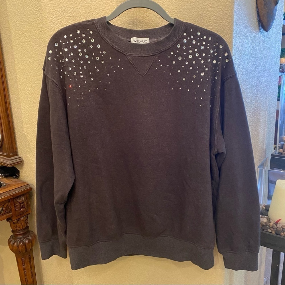 WILDFOX Women Gray Rhinestone Embellished Sweater Size Large